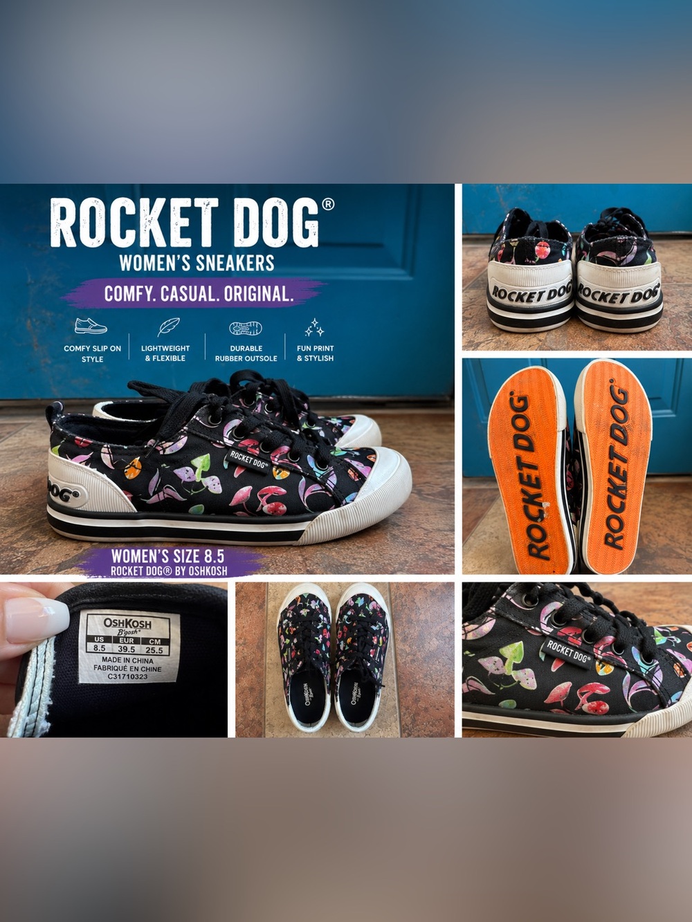 Rocket Dog Black Floral Print Low-Top Sneakers